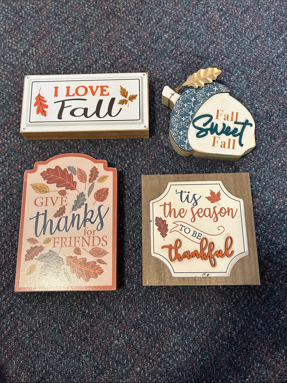 Ashland Fall Wall Sign Set in Cream, Orange, Rust, Blue and Brown